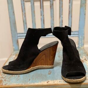 Tory Burch Black Suede Open-Toe Wedge Sandals